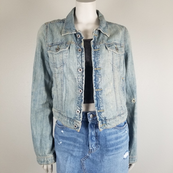 Polo Jeans Co Ralph Lauren Y2K Distressed Cropped Blue Denim Trucker Jacket Sz M - Picture 3 of 12